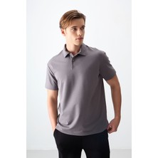 Air Jones Koyu Gri Pamuklu Kalın Yumuşak Dokulu Polo Yaka Oversize Fit Basic Erkek T- Shirt - 88381