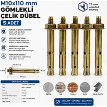 Bema Tools BT10110 M10X110 Gömlekli Çelik Dübel Montaj Bağlantı Aparatı Çelik Dübel (5 Adet)