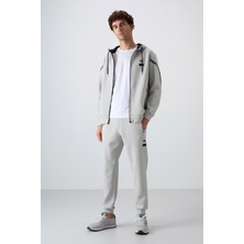 Taş Pamuklu Kalın Yumuşak Dokulu Comfort Fit Baskılı Erkek Eşofman Takım - 85236