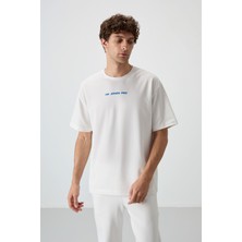 Air Jones Ekru Pamuklu Kalın Yüzeyi Dokulu Oversize Fit  Baskılı Erkek T-Shirt - 88364
