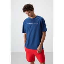 Air Jones Parlament Pamuklu Kalın Yüzeyi Dokulu Oversize Fit  Baskılı Erkek T-Shirt - 88371