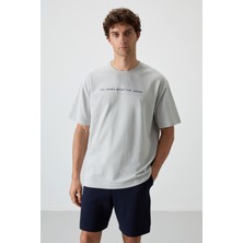 Air Jones Taş Pamuklu Kalın Yüzeyi Dokulu Oversize Fit  Baskılı Erkek T-Shirt - 88371