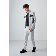 Air Jones Gri Yüzeyi Dokulu Standart Fit Nakışlı Erkek Eşofman Takım - 85248