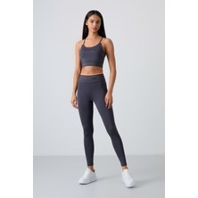 Antrasit Esnek Standart Fit Performans Kadın Tayt Takım - 95333