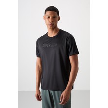 Tommy Life Siyah Nefes Alan Dokulu İnce Esnek Standart Fit Erkek Performans T-Shirt - 88385