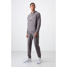 Air Jones Koyu Gri Pamuklu Kalın Yumuşak Dokulu Comfort Fit Nakışlı Erkek Eşofman Takım - 85255