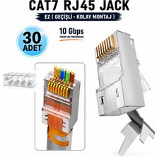 Anktek Cat7 Jack - 30 Adet- Ez RJ45 Metal Konnektör Ftp/sftp 8 Pin Kemerli Kolay Geçişli Plug