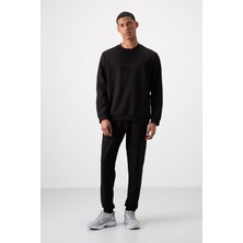 Air Jones Siyah - Siyah Pamuklu Kalın Yumuşak Dokulu Comfort Fit Baskılı Erkek Eşofman Takım - 85253