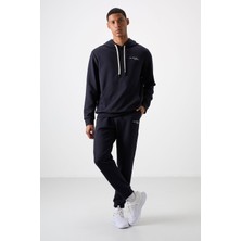 Air Jones Lacivert Pamuklu Kalın Yumuşak Dokulu Comfort Fit Nakışlı Erkek Eşofman Takım - 85255