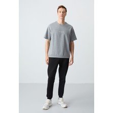 Air Jones Gri Melanj  Siyah Pamuklu Kalın Yumuşak Dokulu Oversize Fit Basic Erkek Eşofman Takım - 85261