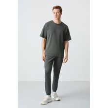 Air Jones Haki Pamuklu Kalın Yumuşak Dokulu Oversize Fit Basic Erkek Eşofman Takım - 85261