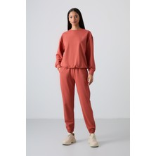 Tarçın Basic Pamuklu O Yaka Oversize Lastik Paça Kadın Eşofman Takım - 95287
