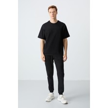 Air Jones Siyah Pamuklu Kalın Yumuşak Dokulu Oversize Fit Basic Erkek Eşofman Takım - 85261