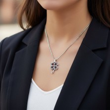 Alooya Şanslı Dört Yapraklı Yonca Gümüş Kaplama Örme Zincir Kolye