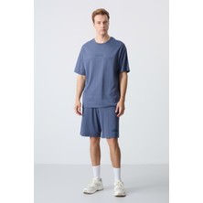 Air Jones Petrol Pamuklu Kalın Yumuşak Dokulu Oversize Fit Basic Erkek Şort Takım - 85259