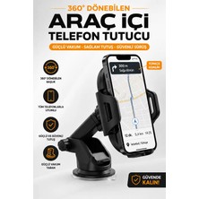 360° Dönebilen Araç Telefon Tutucu - Çift Montajlı (Ön Cam + Torpido) Tüm Telefonlara Uyumlu