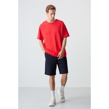 Fiesta Lacivert Pamuklu Kalın Yumuşak Dokulu Oversize Fit Basic Erkek Şort Takım - 85257