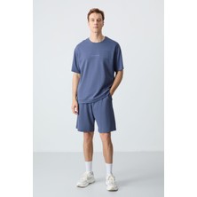 Air Jones Petrol Pamuklu Kalın Yumuşak Dokulu Oversize Fit Basic Erkek Şort Takım - 85257