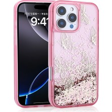 iPhone 14 Pro Max Kılıf Kelebek Desenli Simli Sıvılı Kamera Yükseltili Silikon Pazarplus