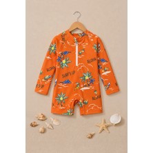 Zuzunga Aloha Surf's Up Turuncu Fermuarlı Uzun Kollu Erkek Bebek Tulum Mayo