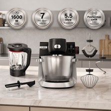 Bosch 1600 W Akıllı Standlı Mikser, 5,5 L Çelik Hazne, Tartı ve Zamanlayıcı - Blender + Çırpıcı + Karıştırıcı + Hamur Kancası
