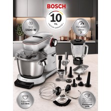 Bosch 1600 W Profesyonel Standlı Mikser, 5,5 L Çelik Hazne, Tartı ve Zamanlayıcı - Kıyma Aparatı + Içli Köfte ve Sucuk Aparatı + Blender + Çırpıcı + Hamur Kancası