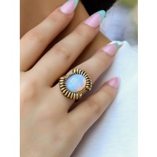 Esha Store Doğal Taş Opal Doğal Taşlı Kadın Antik Ayarlanabilir Yüzük EUY94OP