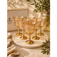 On Dekor 6'lı Amber Elora Gold Ayaklı Kahve Yanı Bardağı