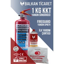 Balkan Ticaret Kuru Kimyevi Yangın Söndürücü 1kg Abc Fireguard Yangın Spreyi Ilkyardım Seti Ruhsata Uygun 4 Yıllık