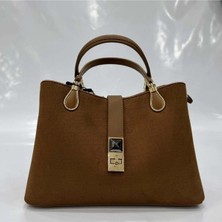 Marmoza Elegance Süet Kadın El ve Omuz Çantası - Taba