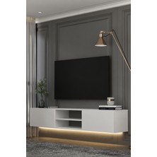 Dekortis Home Dekor 80DHDTDALR1B Sadem LED Işıklı Kapaklı,raflı Duvara Monte Tv Sehpası Beyaz