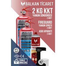Balkan Ticaret Ticari Araç Yangın Tüpü 2kg Ce Belgeli 2 Adet Askı Aparatı Fireguard Yangın Spreyi Ruhsata Uygun 4 Yıllık