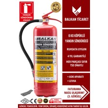 Balkan Ticaret 6kg Yangın Tüpü Ruhsata Uygun 4 Yıllık Tse Hyb Ce Belgeli Askı Aparatı Levha