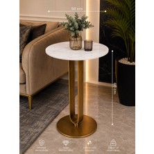 ELECTROPAD Premium Lüks Eskitme Gold Kaplama Metal Sehpa-Beyaz Siyah Doğal Mermer Üst Tablalı El Işçiliği