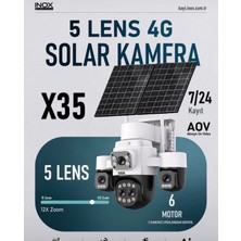 Inox X35 5 Lens 4g Solar Güvenlik Kamerası 12X Zoom 6 Motor 7/24 Aov Sürekli Kayıt Çift Solar Panel Sım Kart Destekli