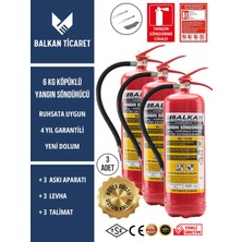 Balkan Ticaret Atölye Yangın Söndürme Cihazı 6kg Köpüklü 3 Adet Askı Aparatı Levha Talimat Tse Hyb Belgeli Ruhsata Uygun