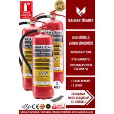 Balkan Ticaret Sanayi Tipi Yangın Söndürme Cihazı 6kg Köpüklü 3 Adet Askı Aparatı Levha Tse Hyb Ce Belgeli Ruhsata Uygun