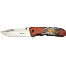 Belirtilmemiş Mtech Y 12K Kahverengi Kamp Çakı 21,5cm - Yarı Otomatik, Kemerlikli, Kurt Baskılı Ahşap Sap