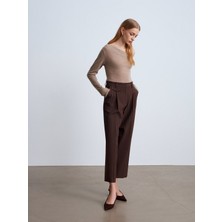 Dilvin 72251 Pensli Düz Paça Pantolon-Kahve