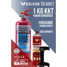 Balkan Ticaret Ev Tipi Yangın Tüpü 1kg Tse Belgeli Askı Aparatı Fireguard Yangın Spreyi Ruhsata Uygun 4 Yıllık Kkt Abc