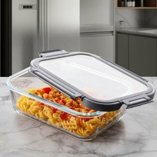 1001 1 Adet 1500 ml Borosilikat Cam Saklama Kabı - 4 Klipsli Kilitli Bambu Kapaklı Sızdırmaz Vakumlu