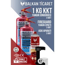 Balkan Ticaret Ticari Araç Yangın Tüpü 1kg Ce Belgeli 2 Adet Askı Aparatı Fireguard Yangın Spreyi Ruhsata Uygun 4 Yıllık