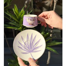 On Dekor 6'lı Porselen Kahve Fincanı Bird Purple