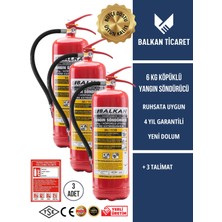 Balkan Ticaret Köpüklü Yangın Tüpü 6kg 3 Adet + Talimat Etiketi Hediyeli - Acil Durumlar Için Hazır