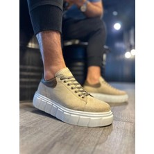 Ramer JY144 Volt Bağcıklı Süet Erkek Günlük Sneaker Yüksek Taban Ayakkabı Sbt Krem