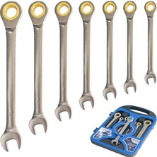 1001 Professional 7 Parça Cırcırlı Kombine Açık Anahtar Seti | 72 Diş Ratchet Anahtar Takımı | 8