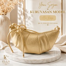 Elan Collection Kadın Yeni Sezon Premium Yumuşak Suni Deri Kuruvasan Model Çapraz ve Omuz Çantası Altın Rengi