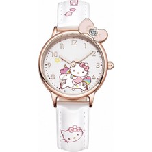 Kedili Hello Kittyyy Unicorn Desenli Kadın Genç Kız Çocuk Kol Saati – Deri Kordon, Taş Detaylı, Analog Quartz Saat