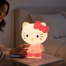 Hediyesahibi Hello Kitty LED Gece Lambası Şarjlı Silikon Dokunmatik Masa Lambası Çocuk Odası Için