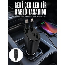 Toyigoo Dijital Voltaj Göstergeli Araç Şarj Cihazı Geri Çekilebilir Kablolu 4 Portlu Hızlı Şarj Adap